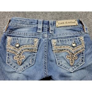 Rock Revival Betty Skinny Jeans 25 Blue Rhinestone Fleur De Lis EP9162S212R